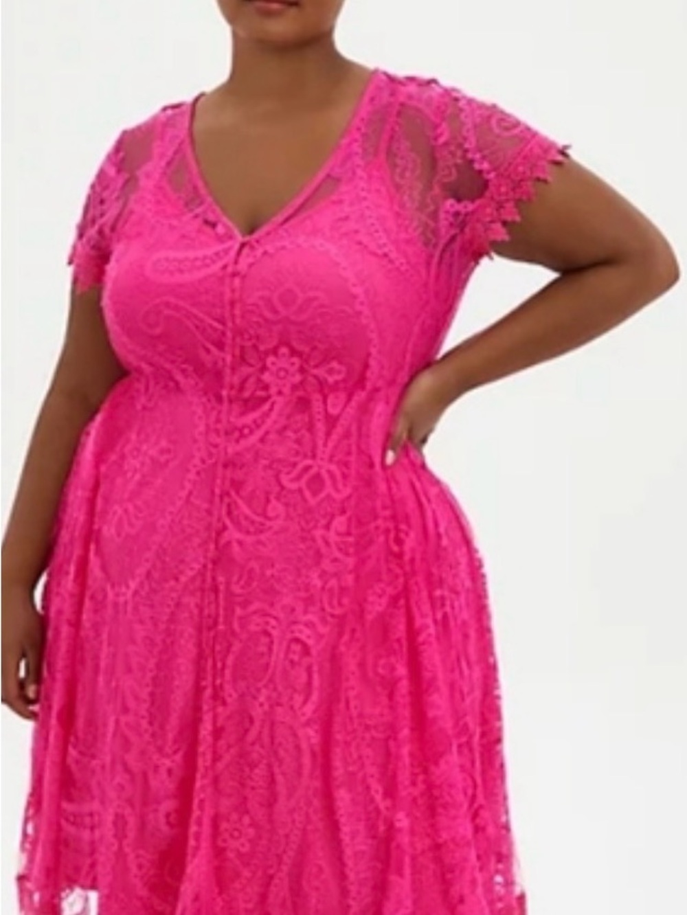 Torrid Fuchsia Lace Button-Front Dress